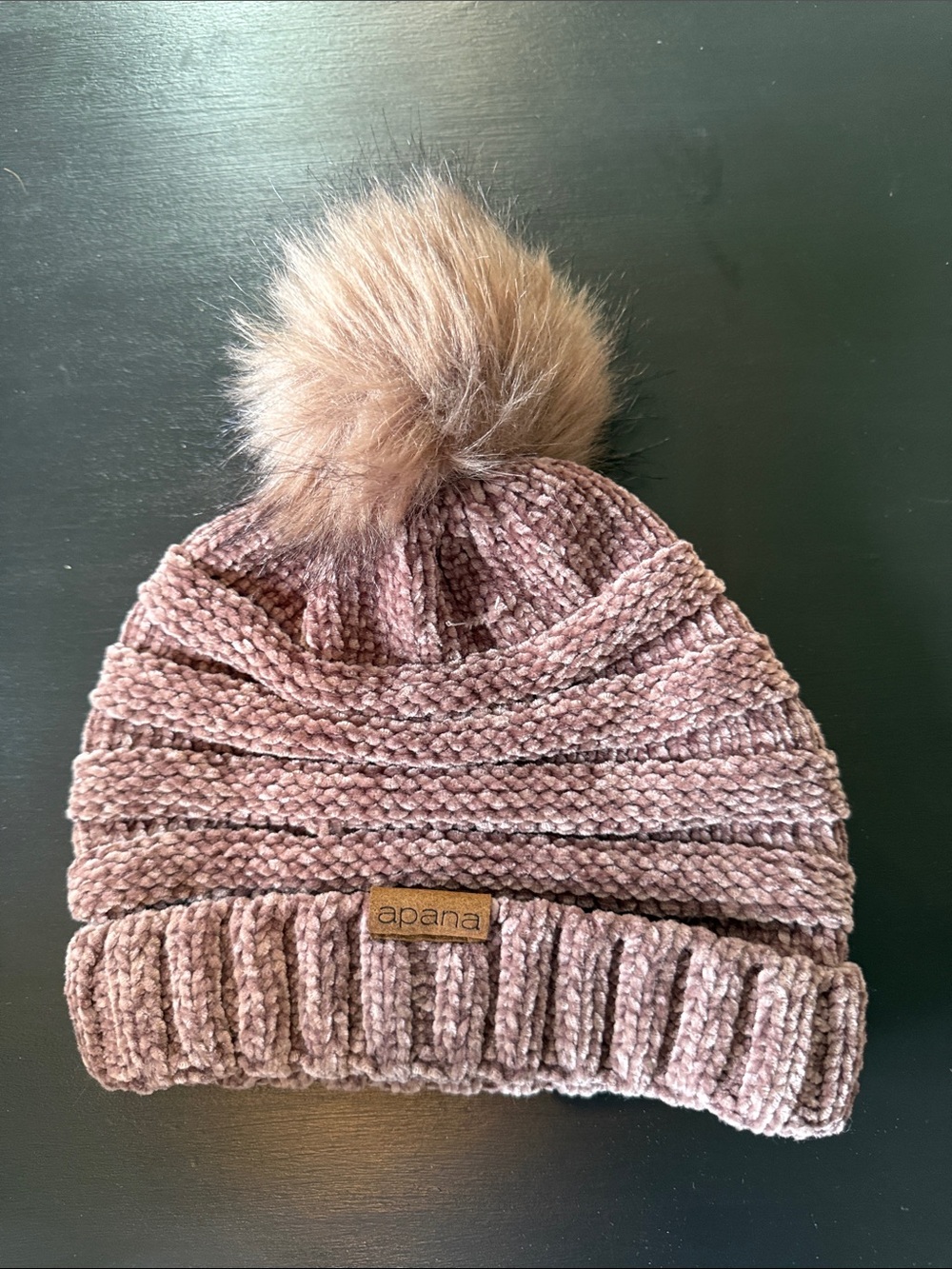 Apana Chenille Pom Beanie in Dusty Mauve